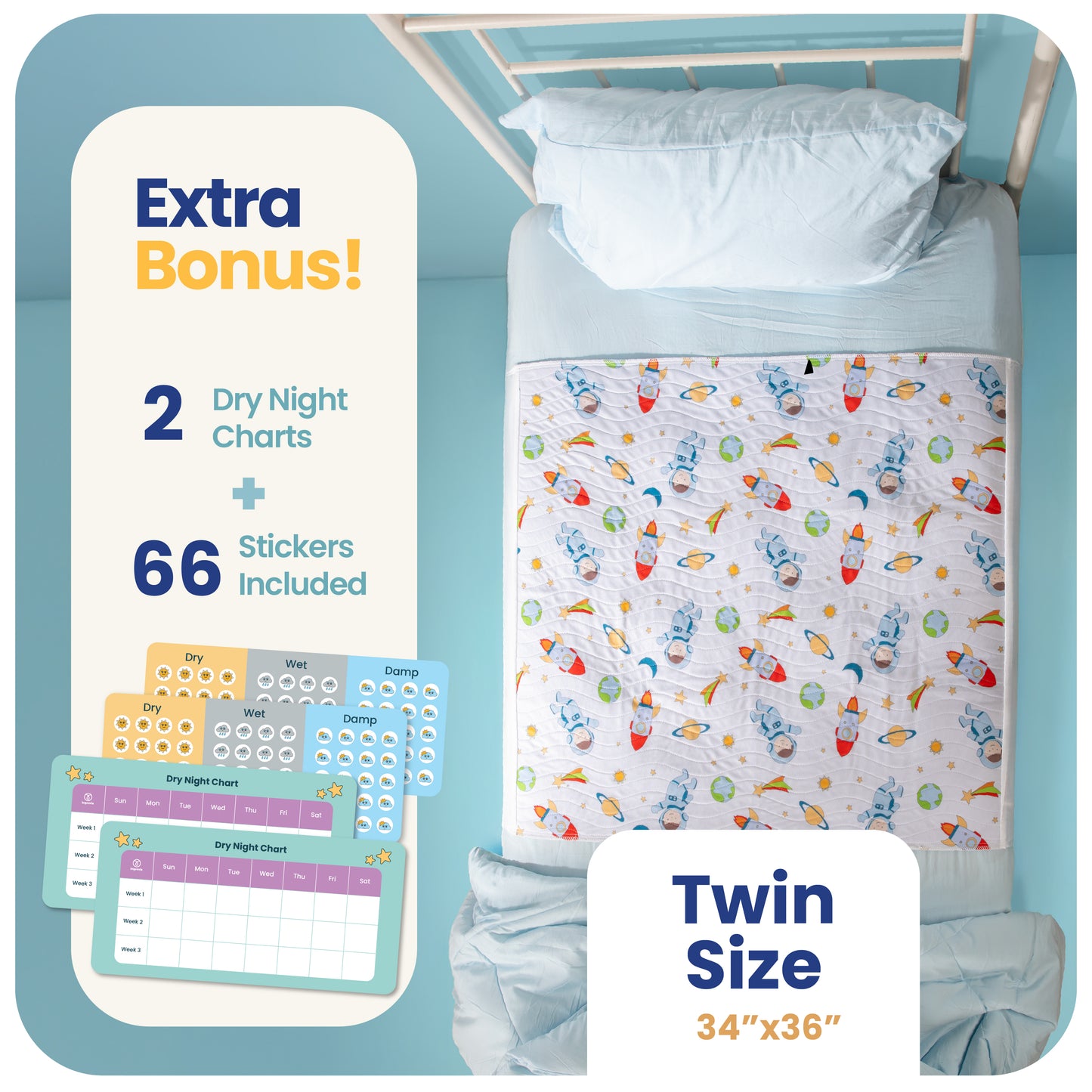 Washable Bed Pads for Toddlers with Tuckable Wings - 34"x36"