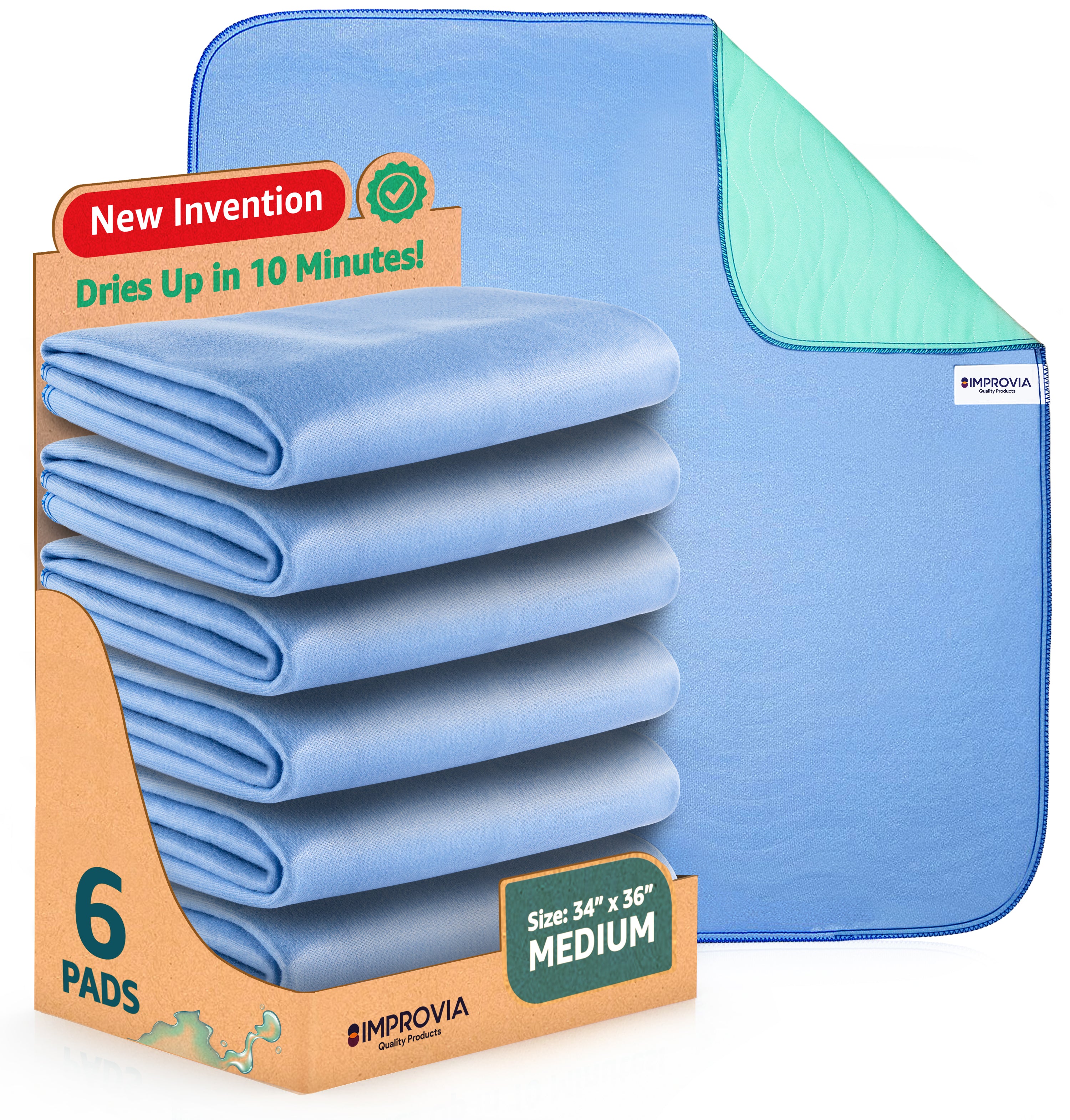 Pack of 6 Washable Underpads - 34 x 36 - Medium -Improvia Bedwetting Pad