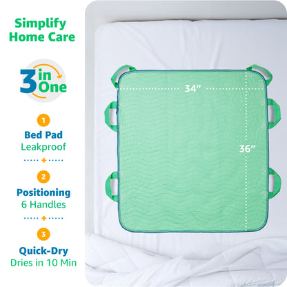 Positioning Bed Pad with Handles – Quick-Drying, Washable, Waterproof & Reusable