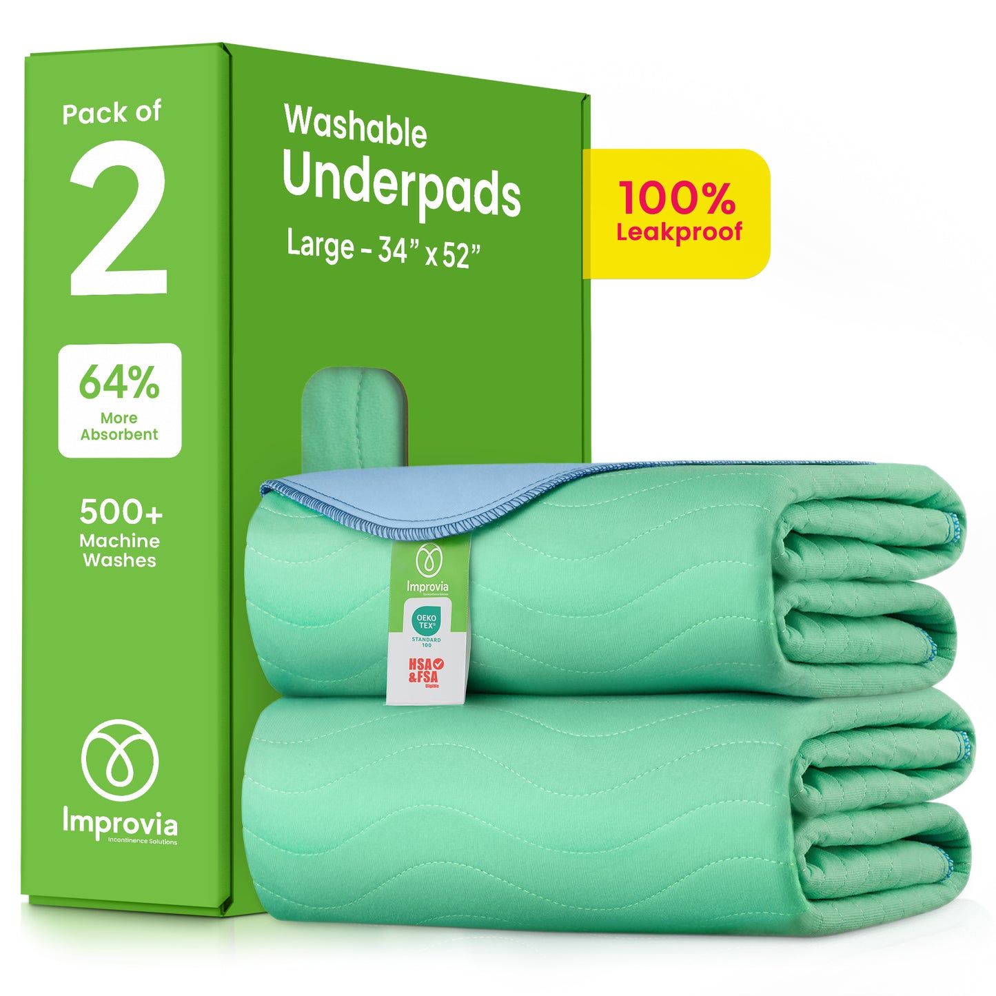 Washable Underpads, Heavy Absorbency Reusable Bedwetting Incontinence Pads for Kids, Adults, Elderly, & Pets