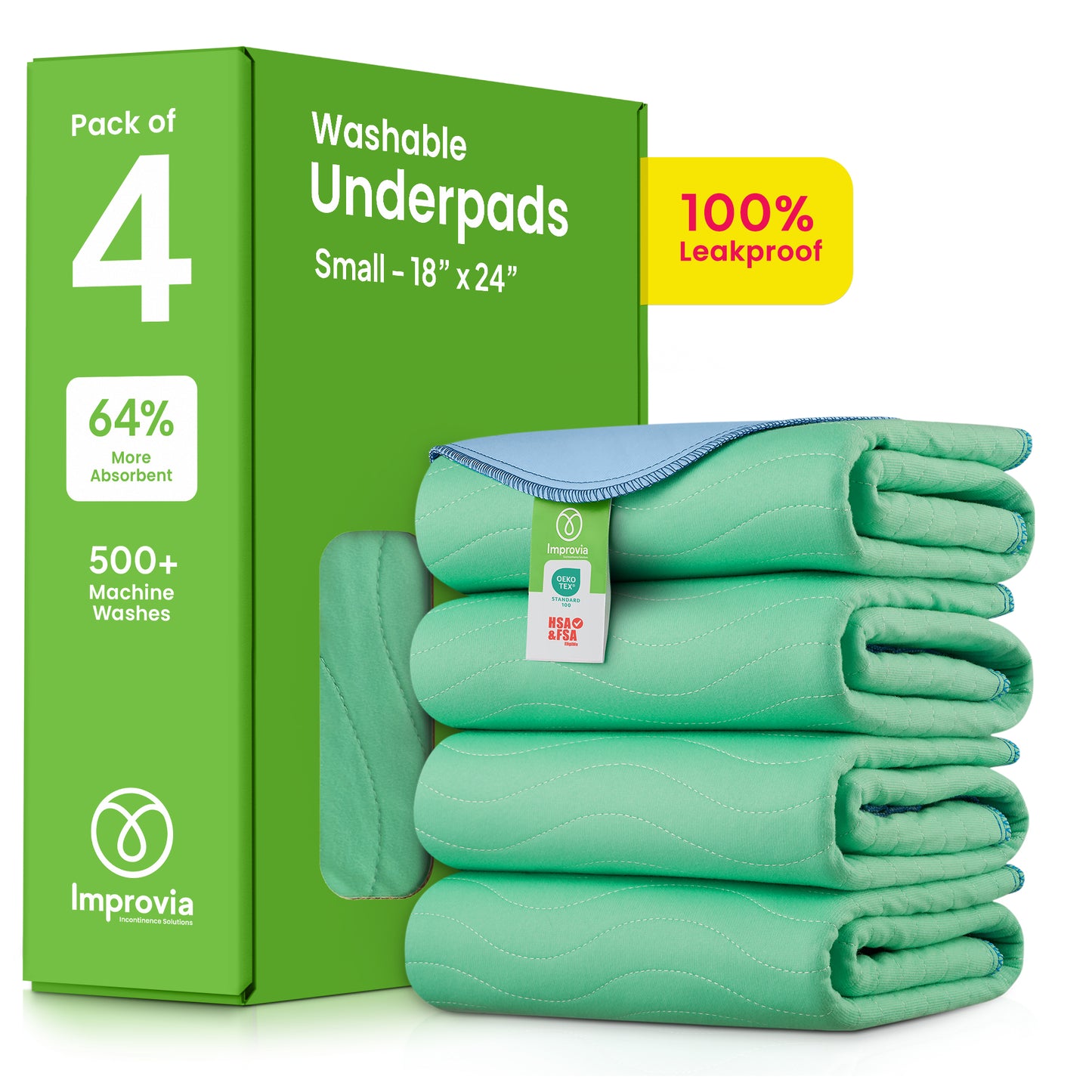 Pack of 4 Washable Underpads - 18" x 24" - Small