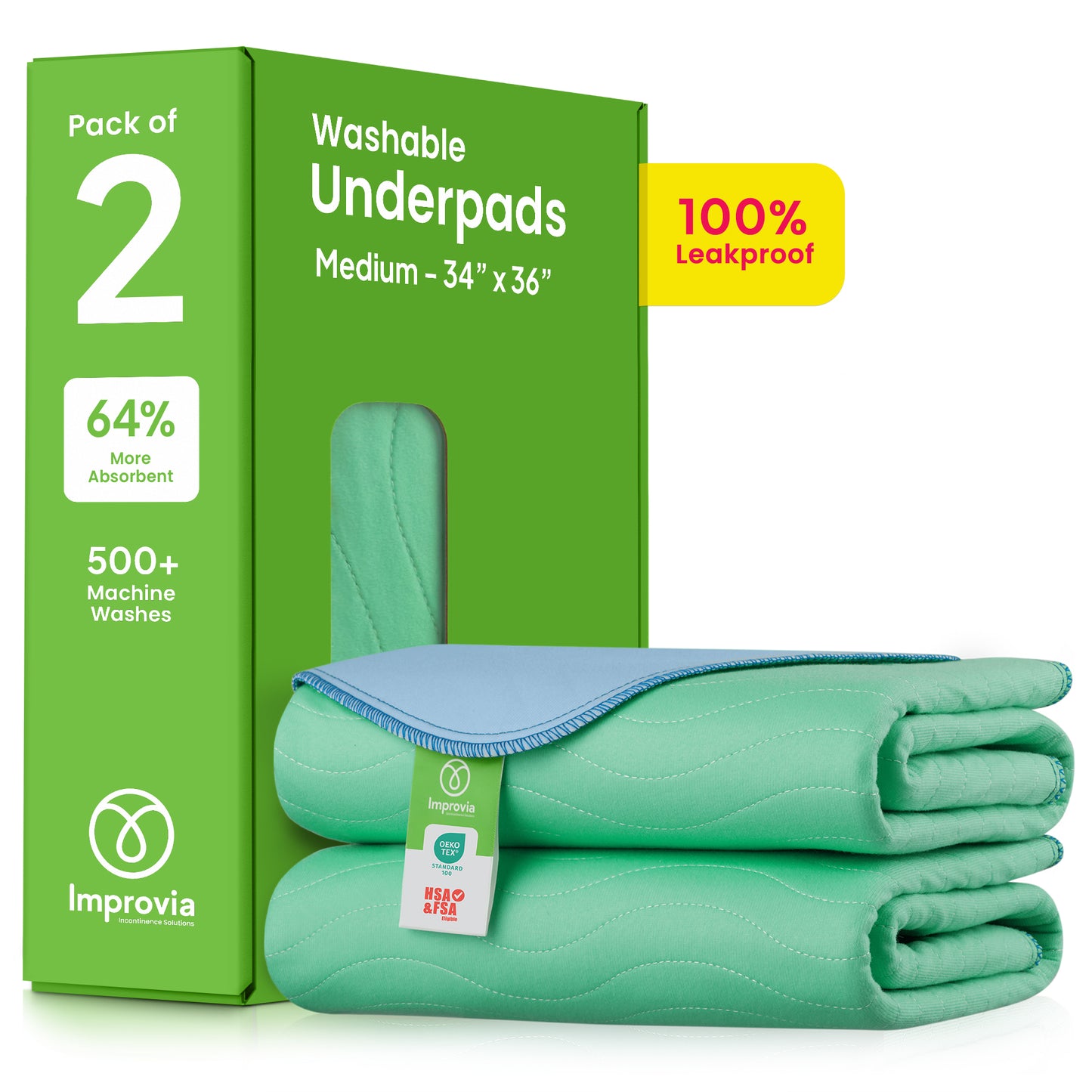 Pack of 2 Washable Underpads - 34" x 36" - Medium