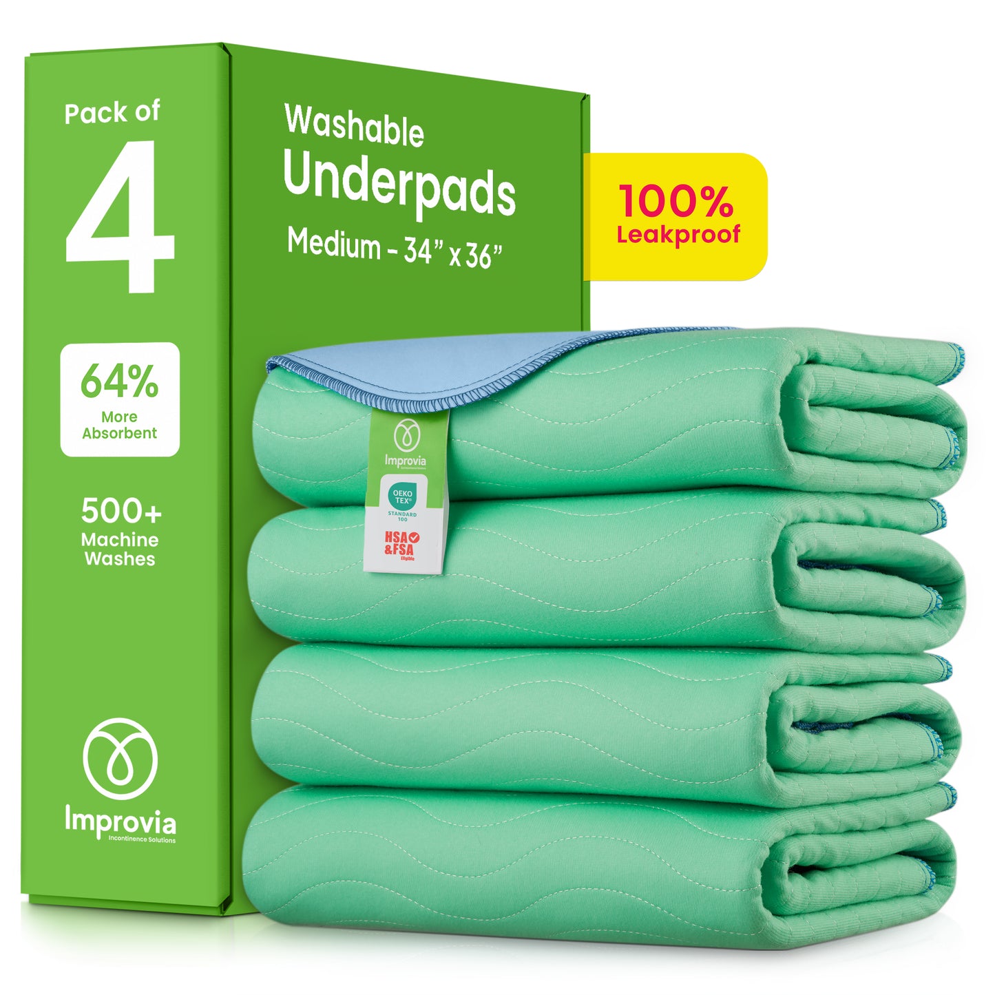 Pack of 4 Washable Underpads - 34" x 36" - Medium