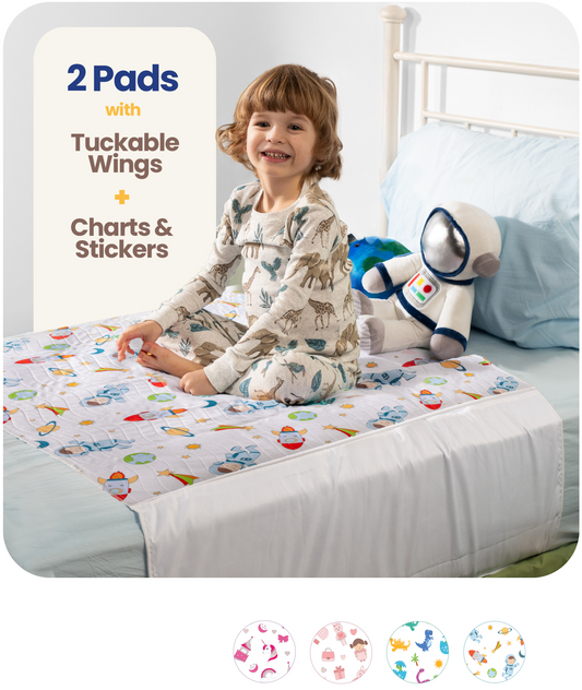 Washable Bed Pads for Toddlers with Tuckable Wings - 34"x36"