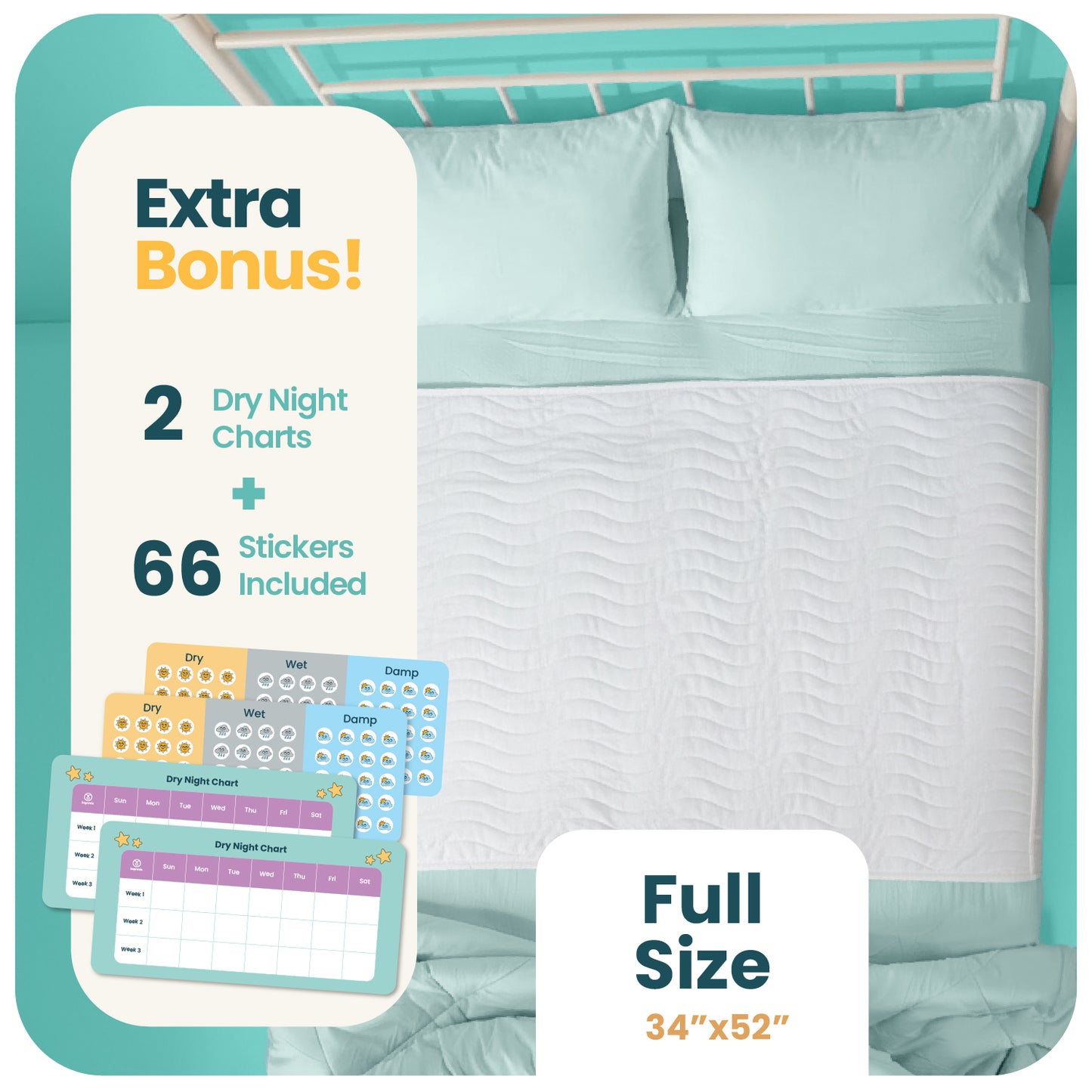 Washable Bed Pads for Toddlers with Tuckable Wings - 34"x36"