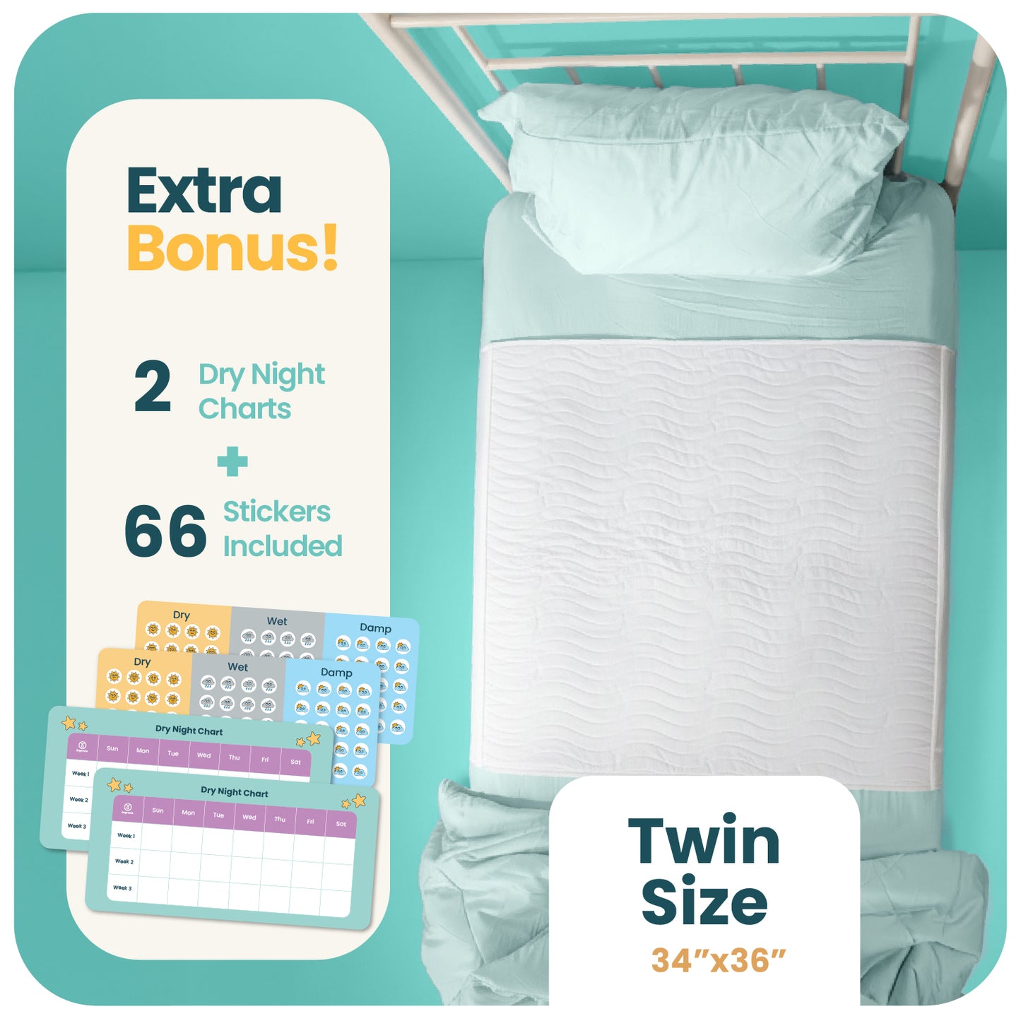 Washable Bed Pads for Toddlers with Tuckable Wings - 34"x36"