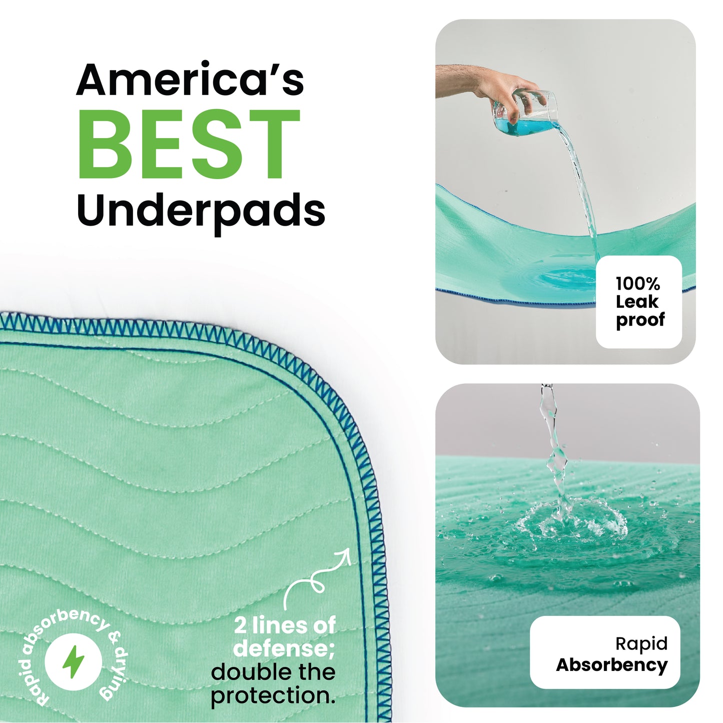 Washable Underpads, Heavy Absorbency Reusable Bedwetting Incontinence Pads for Kids, Adults, Elderly, & Pets