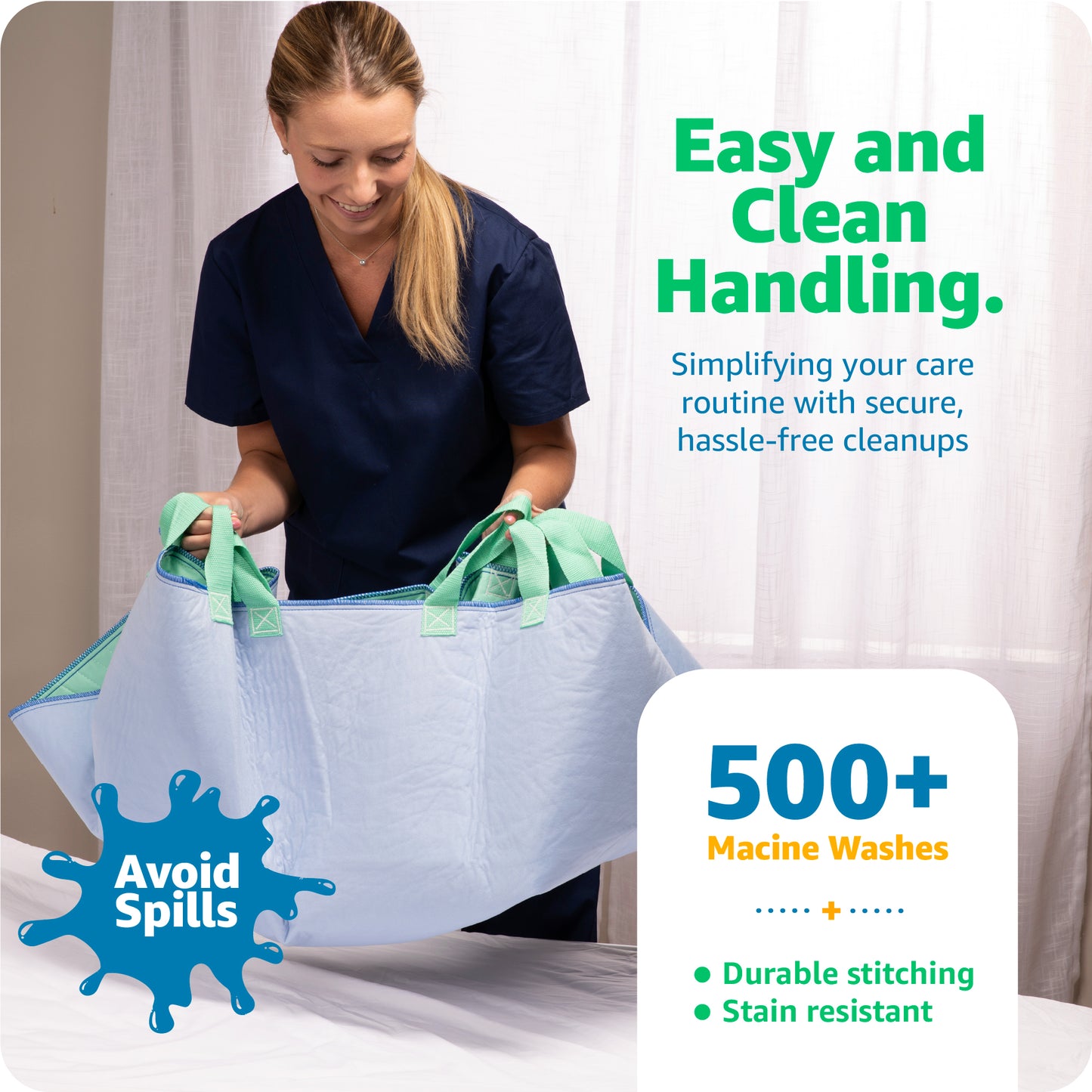 Positioning Bed Pad with Handles – Quick-Drying, Washable, Waterproof & Reusable